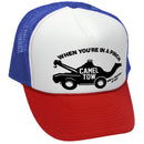Camel Tow Trucker Hat - Mesh Cap - Flat Bill Snap Back 5 Panel Hat