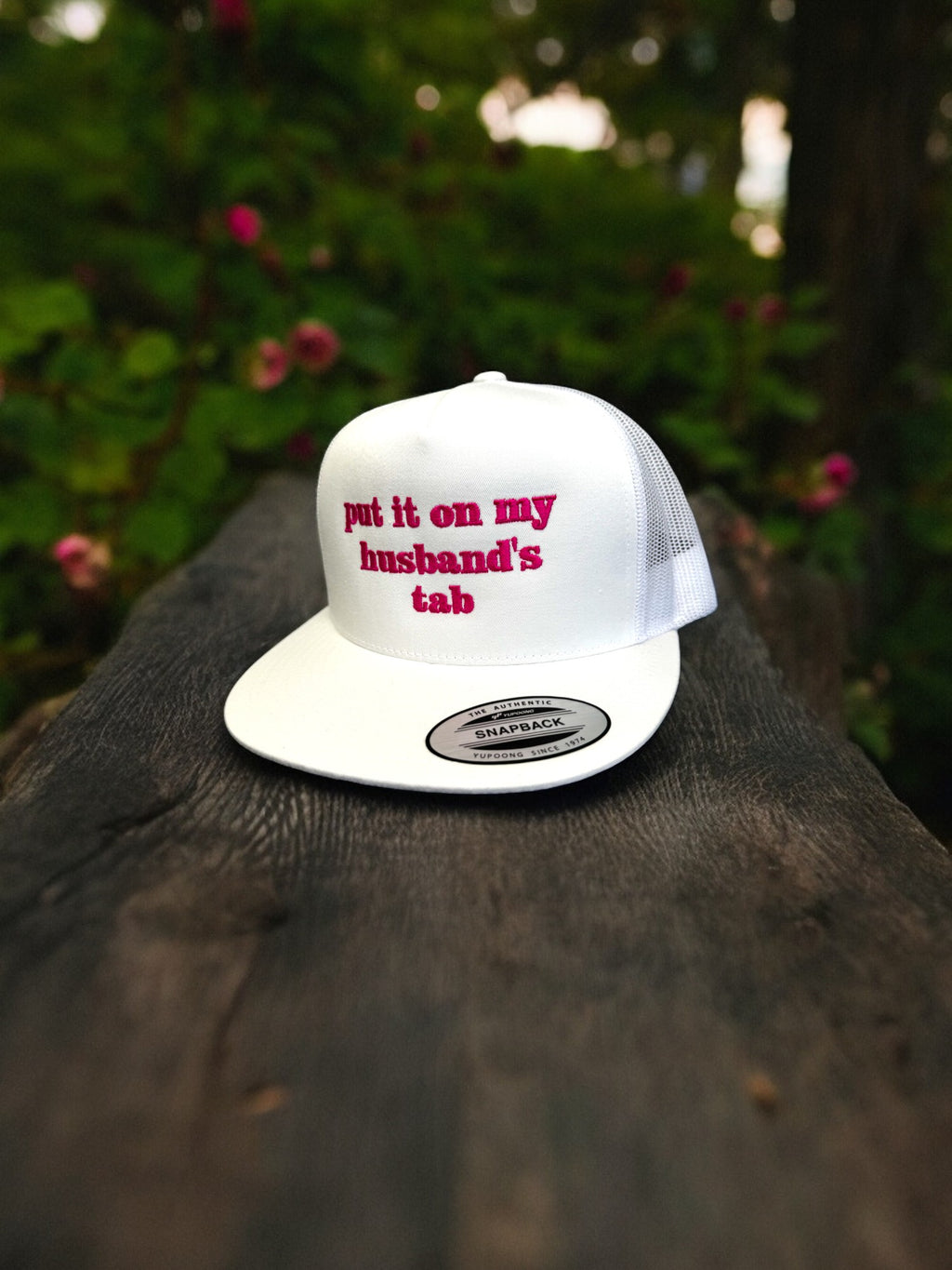 Adjustable Embroidered Snap Back Trucker Hat - Put It On My Husband's Tab