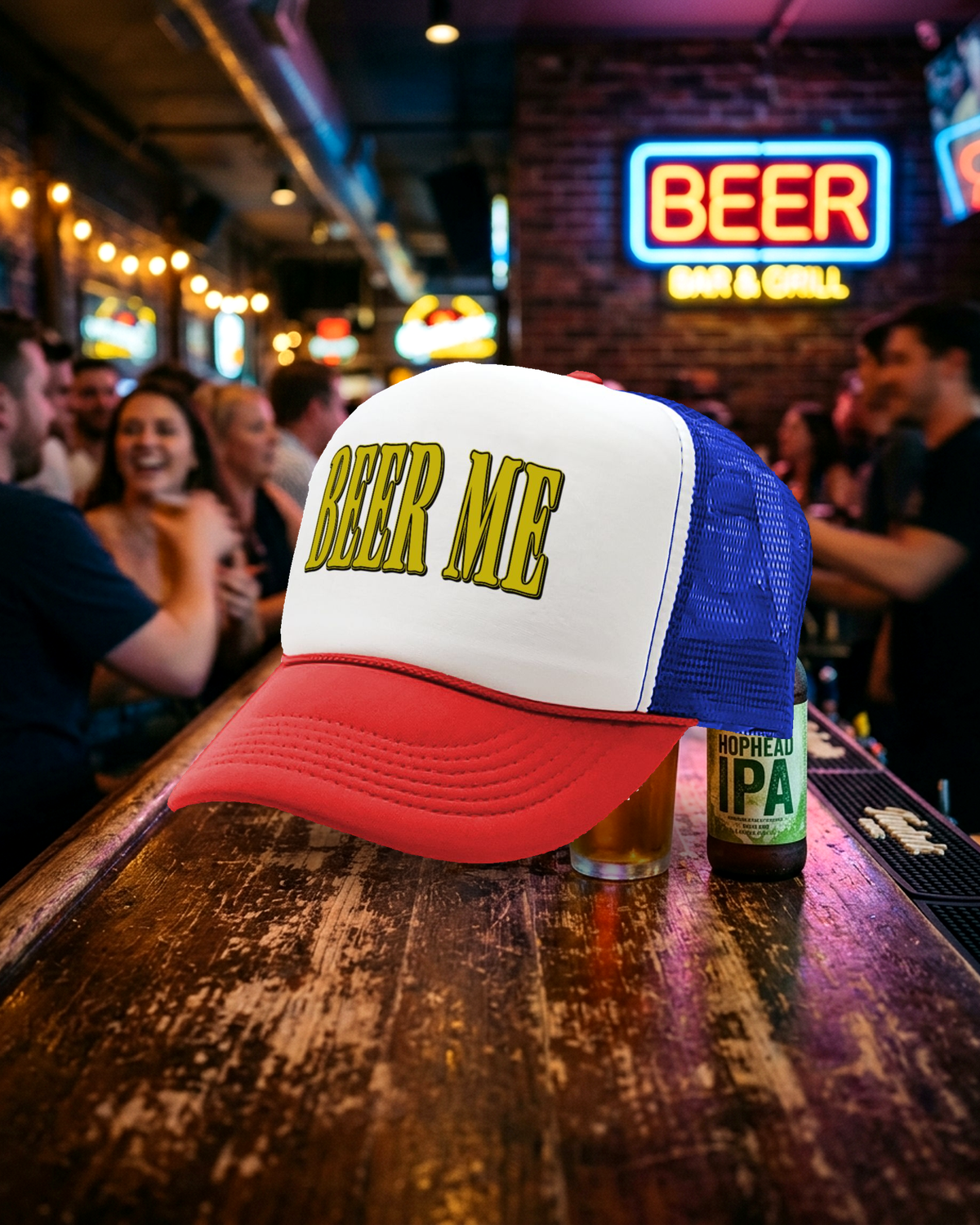 Retro trucker hat party lifestyle scene
