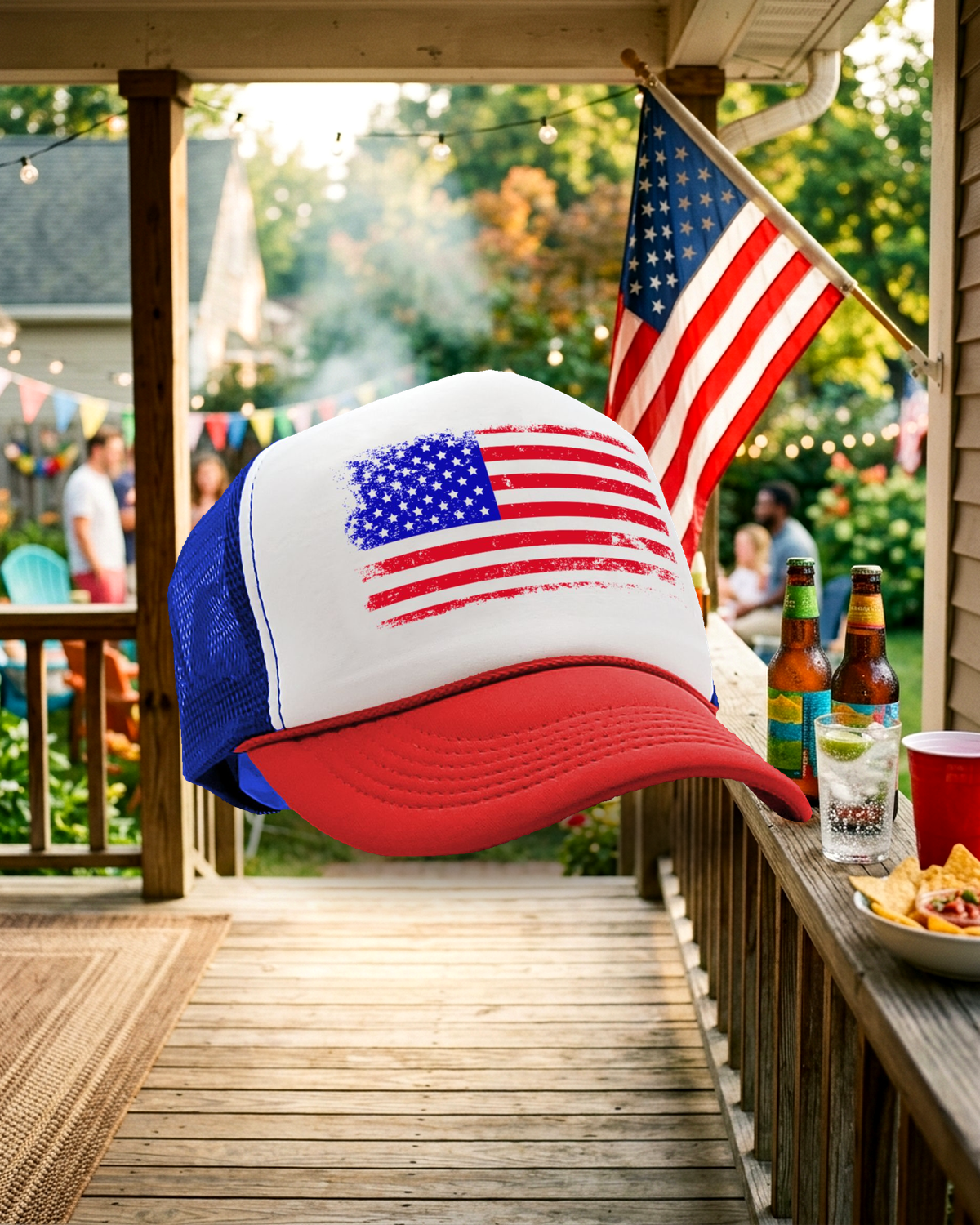 Retro trucker hat party lifestyle scene