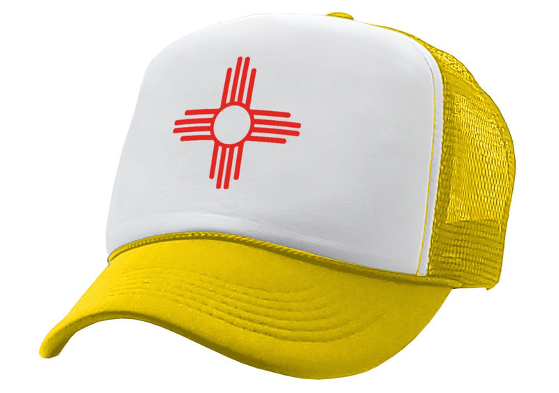 NEW MEXICO FLAG - zia symbol state flag - Adult Trucker Cap Hat - Five Panel Retro Style TRUCKER Cap