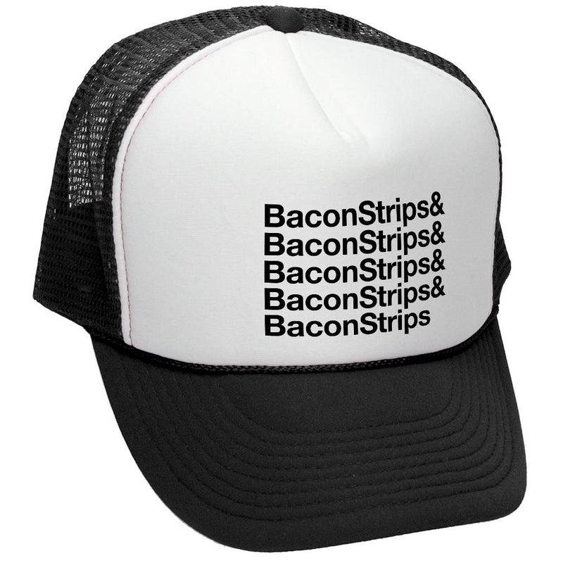 Bacon Strips Trucker Hat - Mesh Cap - Flat Bill Snap Back 5 Panel Hat