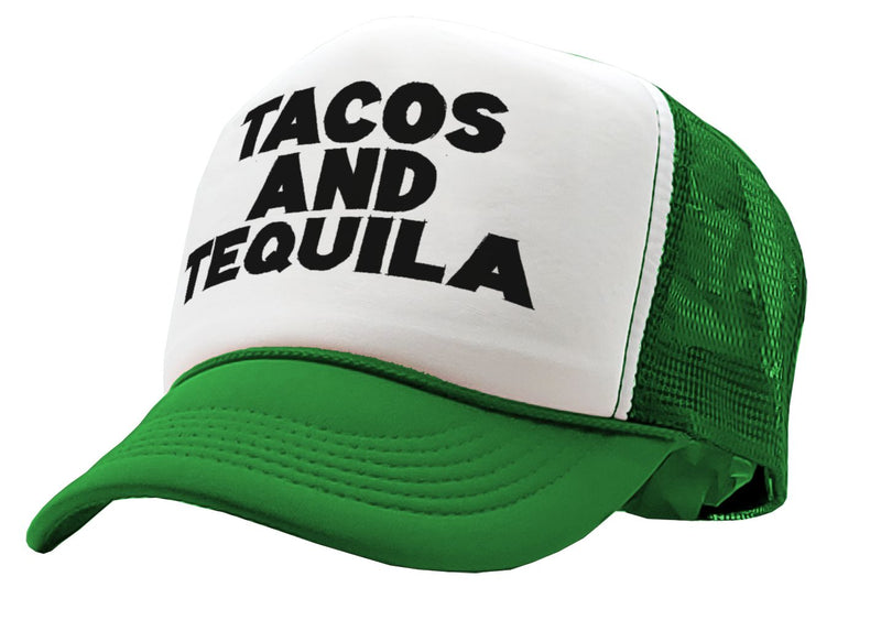 TEQUILAS and TACOS - party time mexican food - Vintage Retro Style Trucker Cap Hat - Five Panel Retro Style TRUCKER Cap