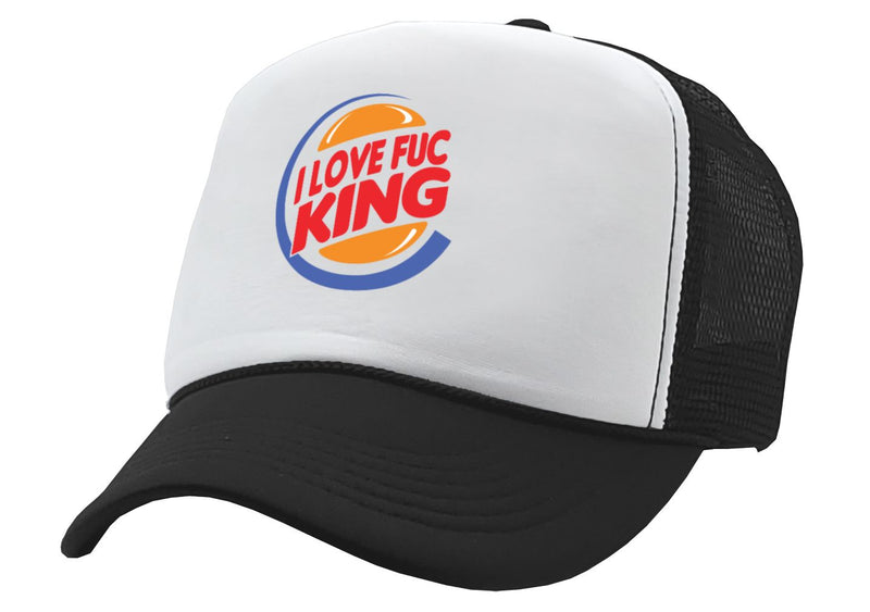 I LOVE F---ING - Burger Logo Parody - Five Panel Retro Style TRUCKER Cap