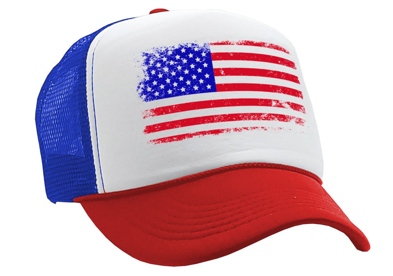 Grunge American Flag - Patriotic usa murica - Vintage Retro Style Trucker Cap Hat - Five Panel Retro Style TRUCKER Cap