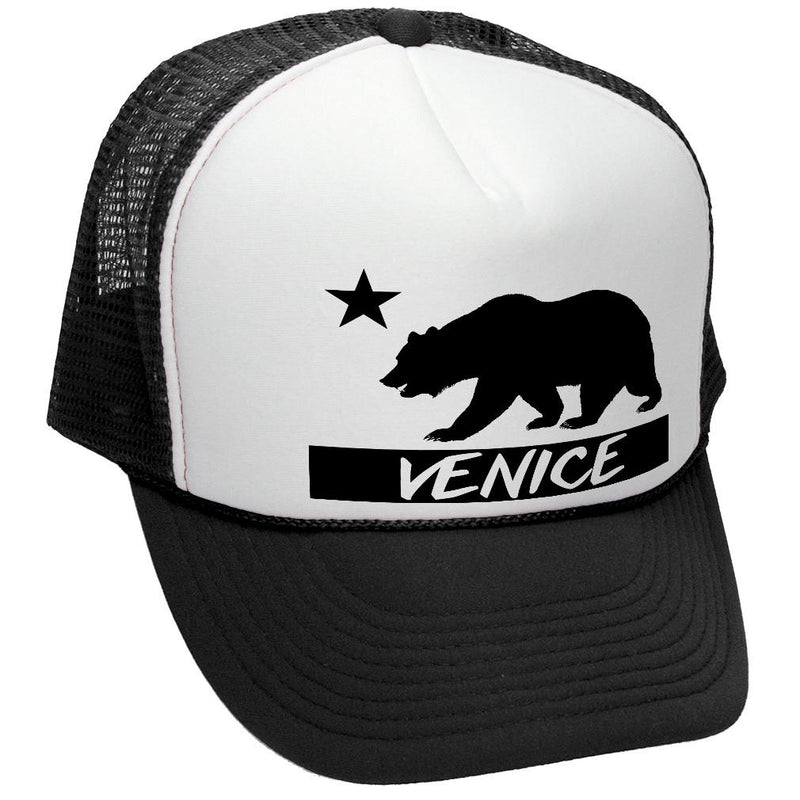 Venice Cali Bear Trucker Hat - Mesh Cap - Five Panel Retro Style TRUCKER Cap