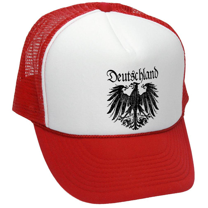 Black Deutschland Eagle Trucker Hat - Flat Bill Snap Back 5 Panel Hat