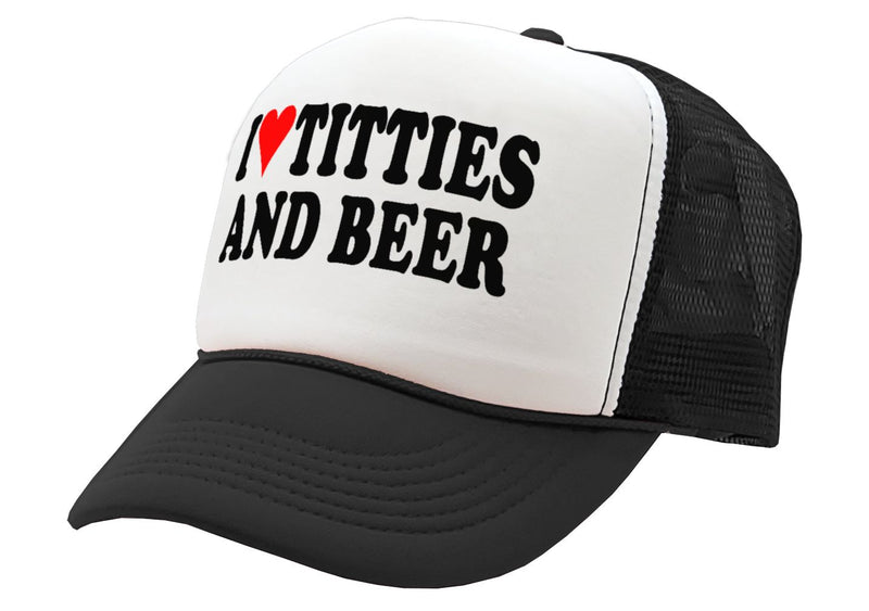 I HEART TITTIES and BEER - love funny gag - Retro Style Trucker Hat Baseball Cap - Five Panel Retro Style TRUCKER Cap