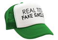 REAL TITS FAKE SMILE - parody joke gag - Vintage Retro Style Trucker Cap Hat - Five Panel Retro Style TRUCKER Cap