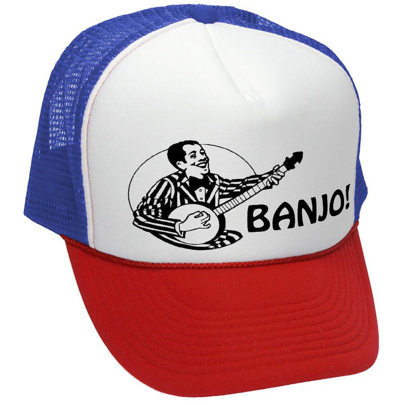 HIPSTER BANJO - deliver music hills - Vintage Retro Style Trucker Cap Hat - Five Panel Retro Style TRUCKER Cap