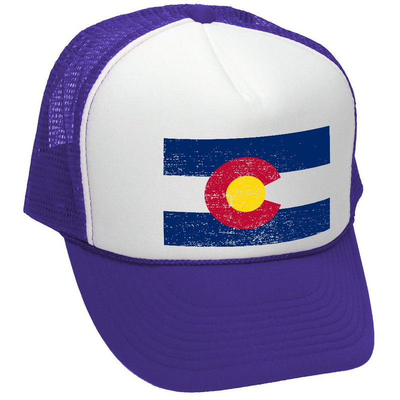 COLORADO FLAG - coloradan mountain state - Adult Trucker Cap Hat - Five Panel Retro Style TRUCKER Cap