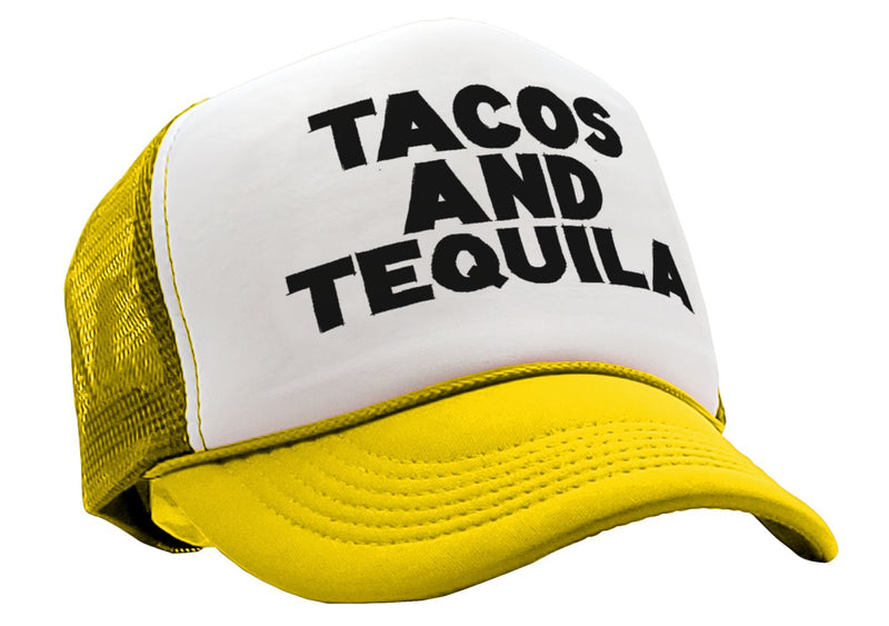 TEQUILAS and TACOS - party time mexican food - Vintage Retro Style Trucker Cap Hat - Five Panel Retro Style TRUCKER Cap