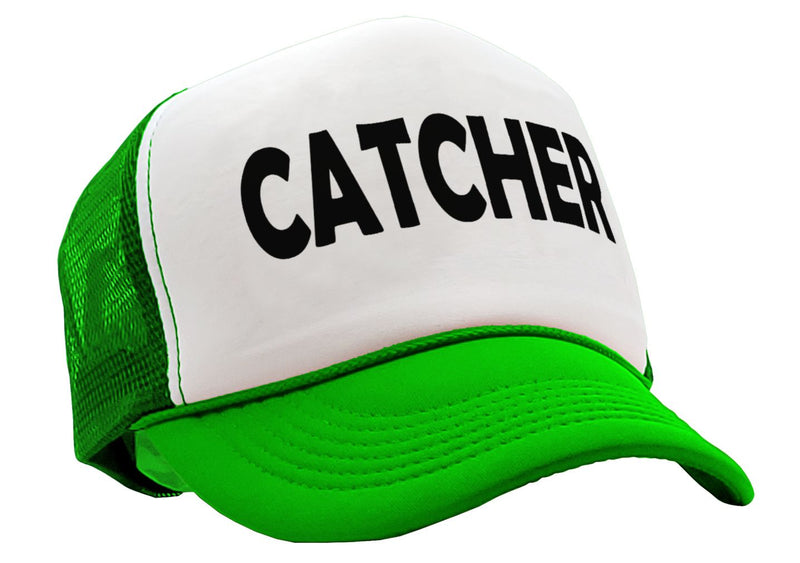 CATCHER - pitcher funny lgbtq gay rights - Vintage Retro Style Trucker Cap Hat - Five Panel Retro Style TRUCKER Cap