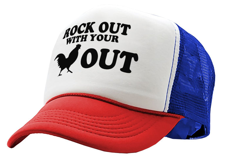 ROCK OUT with your COCK OUT - Vintage Retro Style Trucker Cap Hat - Five Panel Retro Style TRUCKER Cap