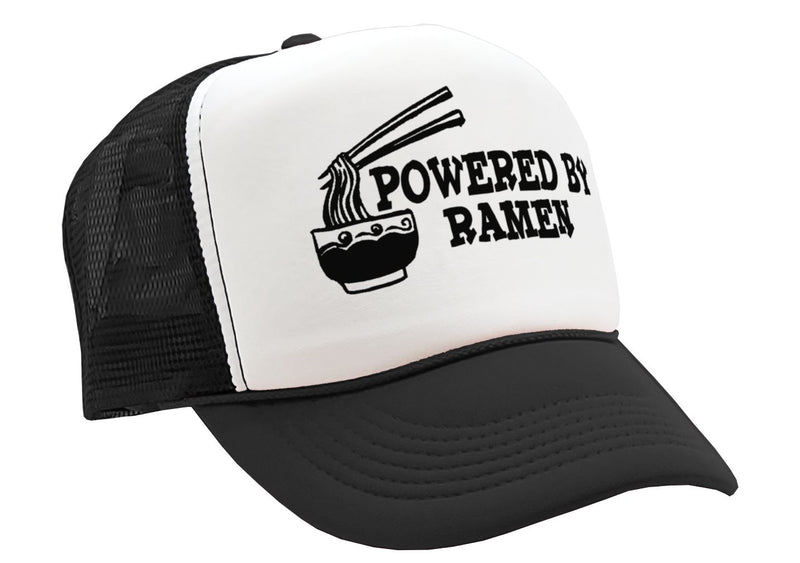 POWERED BY RAMEN - funny college noodles - Vintage Retro Style Trucker Cap Hat - Five Panel Retro Style TRUCKER Cap