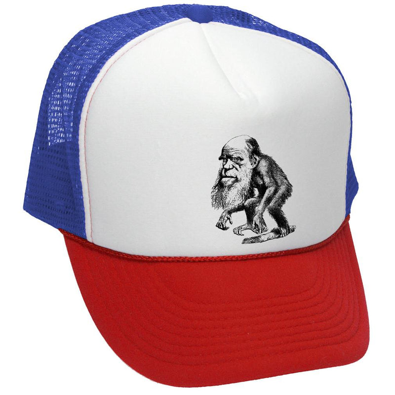 DARWIN EVOLUTION - funny science denier - Vintage Retro Style Trucker Cap Hat - Five Panel Retro Style TRUCKER Cap