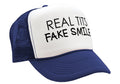 REAL TITS FAKE SMILE - parody joke gag - Vintage Retro Style Trucker Cap Hat - Five Panel Retro Style TRUCKER Cap