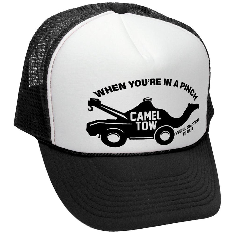 Camel Tow Trucker Hat - Mesh Cap - Flat Bill Snap Back 5 Panel Hat