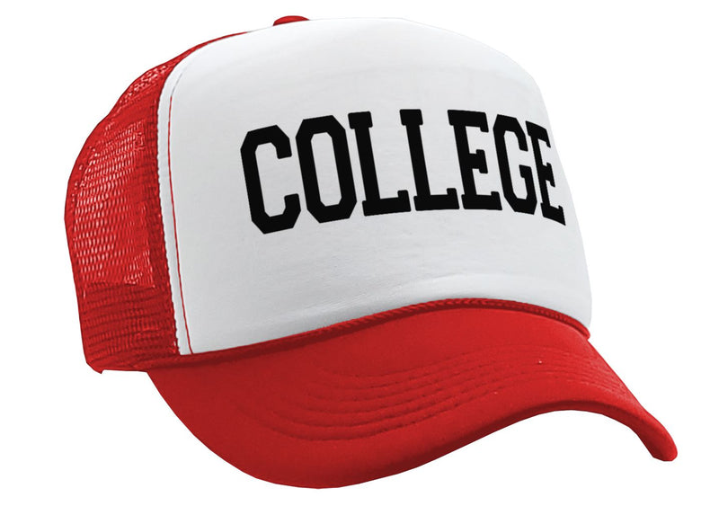 COLLEGE - funny 80's movie joke gag - Vintage Retro Style Trucker Cap Hat - Five Panel Retro Style TRUCKER Cap