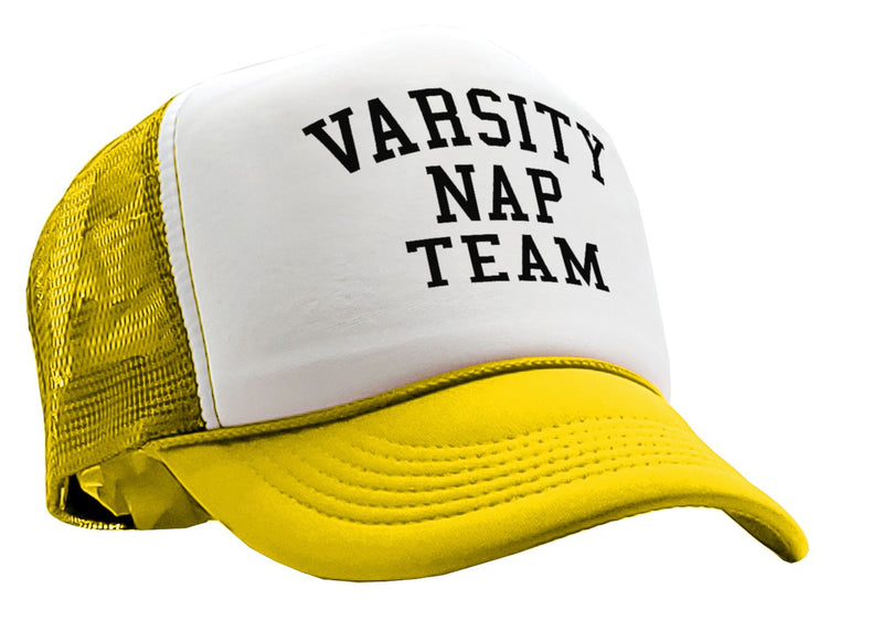 VARSITY NAP TEAM - college sleep joke - Vintage Retro Style Trucker Cap Hat - Five Panel Retro Style TRUCKER Cap