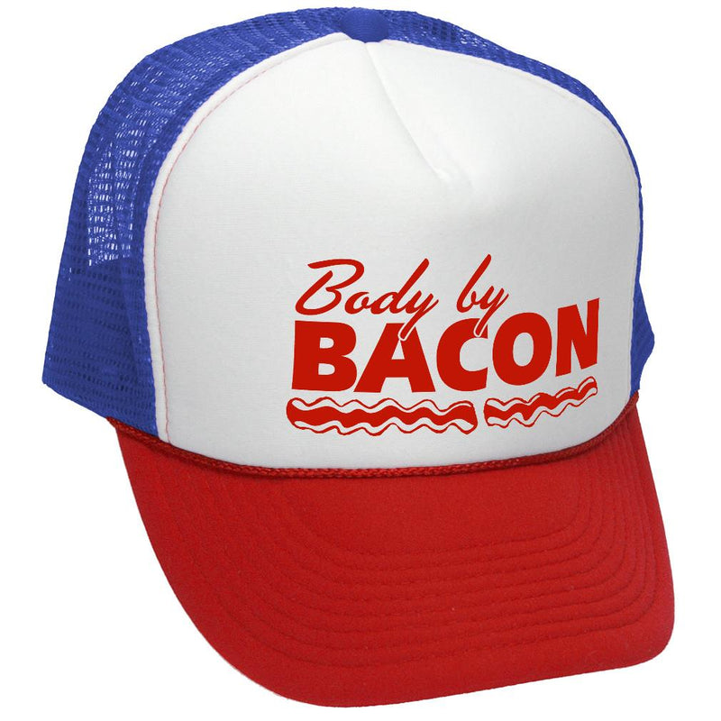 Body by Bacon Trucker Hat - Mesh Cap - Flat Bill Snap Back 5 Panel Hat
