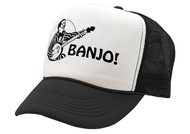 HIPSTER BANJO - deliver music hills - Vintage Retro Style Trucker Cap Hat - Five Panel Retro Style TRUCKER Cap
