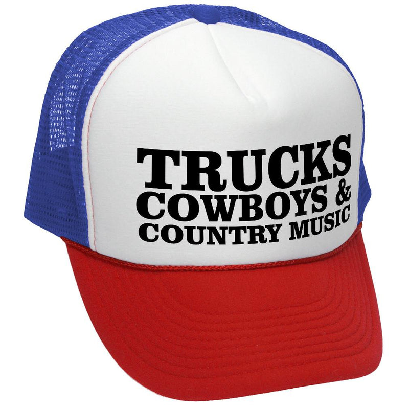 Trucks Cowboys & Country Music Trucker Hat - Mesh Cap - Five Panel Retro Style TRUCKER Cap