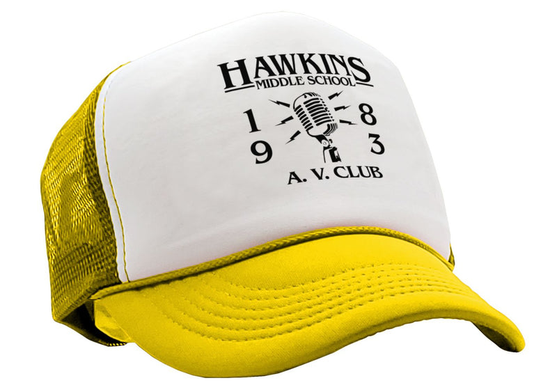 HAWKINS MIDDLE SCHOOL - AV CLUB - stranger - Vintage Retro Style Trucker Cap Hat - Five Panel Retro Style TRUCKER Cap