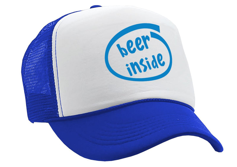 BEER INSIDE - parody college drinking - Vintage Retro Style Trucker Cap Hat