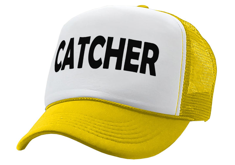 CATCHER - pitcher funny lgbtq gay rights - Vintage Retro Style Trucker Cap Hat - Five Panel Retro Style TRUCKER Cap