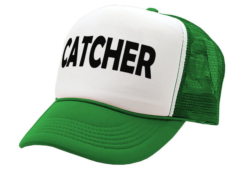 CATCHER - pitcher funny lgbtq gay rights - Vintage Retro Style Trucker Cap Hat - Five Panel Retro Style TRUCKER Cap