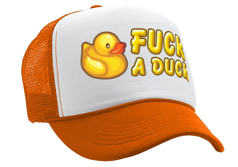 F___ A DUCK - funny dare gift gag rubber ducky - Vintage Retro Style Trucker Cap Hat - Five Panel Retro Style TRUCKER Cap