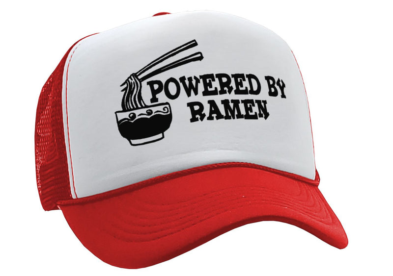 POWERED BY RAMEN - funny college noodles - Vintage Retro Style Trucker Cap Hat - Five Panel Retro Style TRUCKER Cap
