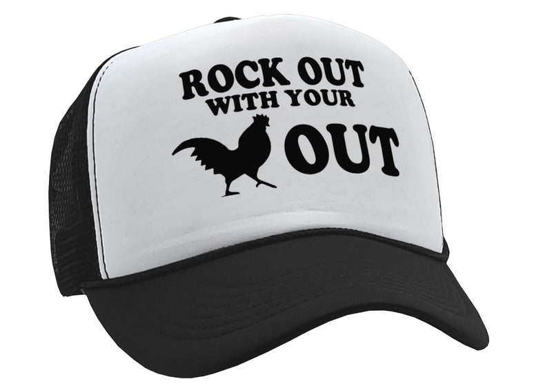 ROCK OUT with your COCK OUT - Vintage Retro Style Trucker Cap Hat - Five Panel Retro Style TRUCKER Cap