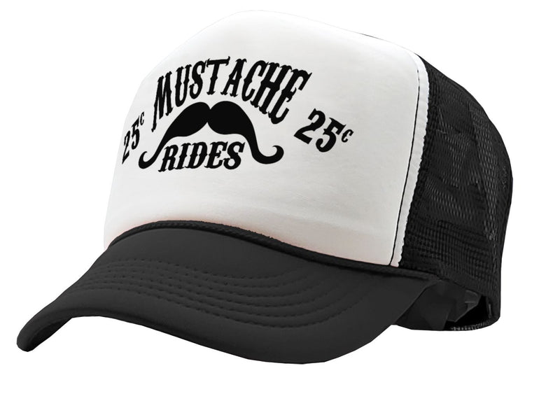 MUSTACHE RIDES - funny sexy joke gag - Vintage Retro Style Trucker Cap Hat - Five Panel Retro Style TRUCKER Cap