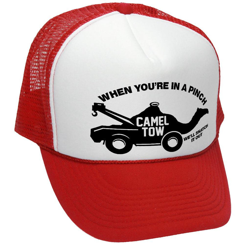 Camel Tow Trucker Hat - Mesh Cap - Flat Bill Snap Back 5 Panel Hat