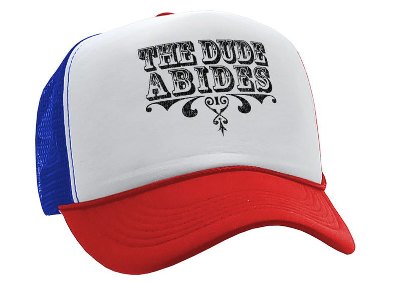 THE DUDE ABIDES - lebowski funny - Vintage Retro Style Trucker Cap Hat - Five Panel Retro Style TRUCKER Cap