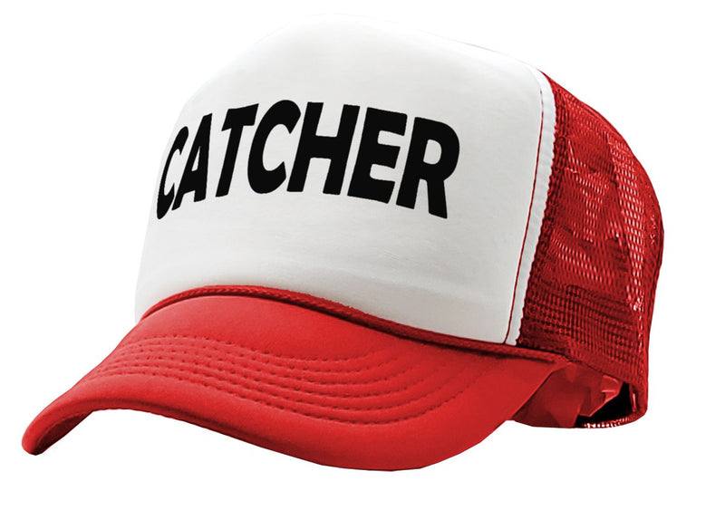 CATCHER - pitcher funny lgbtq gay rights - Vintage Retro Style Trucker Cap Hat - Five Panel Retro Style TRUCKER Cap