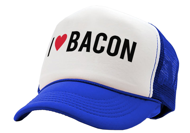 I HEART BACON - grease breakfast food - Vintage Retro Style Trucker Cap Hat - Five Panel Retro Style TRUCKER Cap