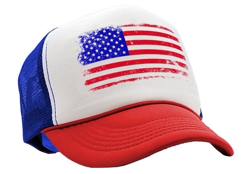 Grunge American Flag - Patriotic usa murica - Vintage Retro Style Trucker Cap Hat - Five Panel Retro Style TRUCKER Cap