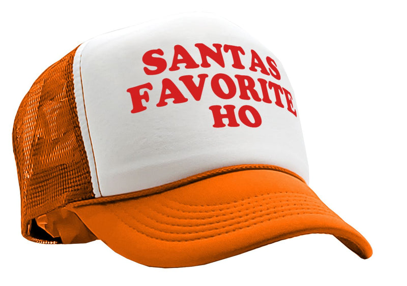 SANTAS FAVORITE HO - christmas claus funny - Vintage Retro Style Trucker Cap Hat - Five Panel Retro Style TRUCKER Cap
