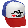 I HEART SUSHI - 69 eat out sexy down town - Vintage Retro Style Trucker Cap Hat - Five Panel Retro Style TRUCKER Cap