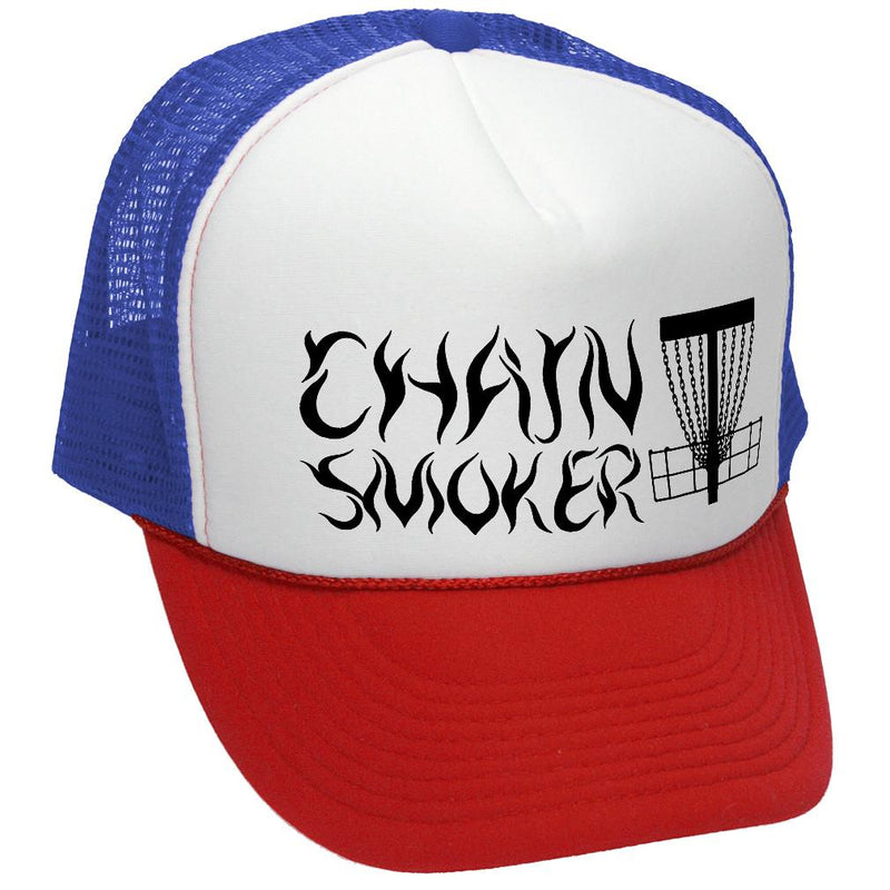 Chain Smoker Trucker Hat - Mesh Cap - Flat Bill Snap Back 5 Panel Hat