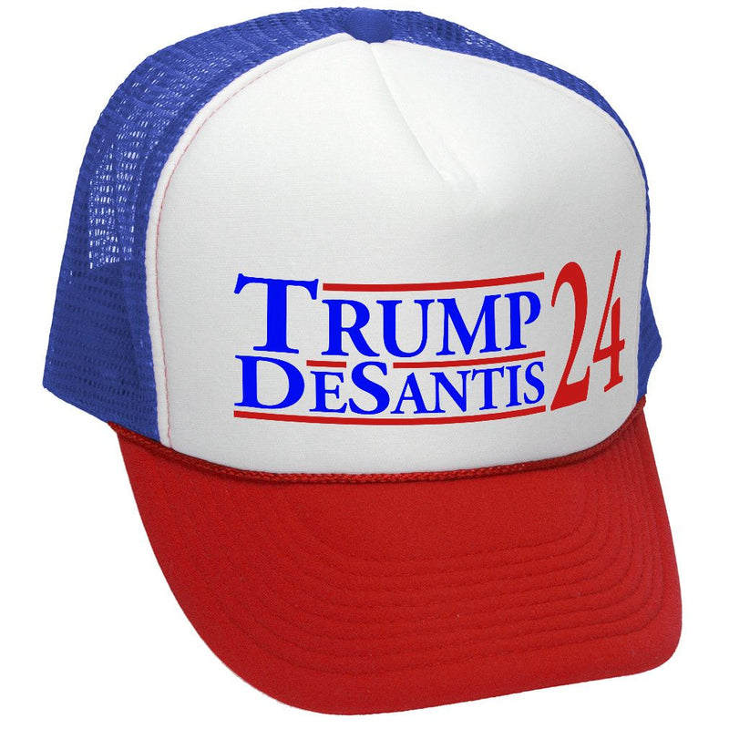 TRUMP - DESANTIS - 2024 For President - Vintage Retro Style Trucker Cap Hat - Five Panel Retro Style TRUCKER Cap