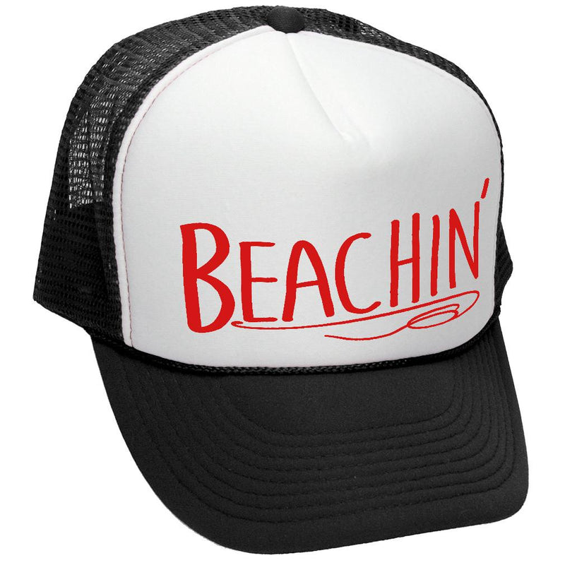 BEACHIN' - summer hawaii beach party vacay - Adult Trucker Cap Hat - Five Panel Retro Style TRUCKER Cap