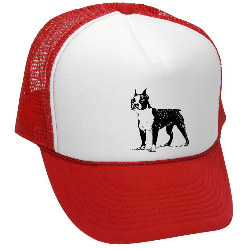 Boston Terrier Trucker Hat - Mesh Cap - Flat Bill Snap Back 5 Panel Hat