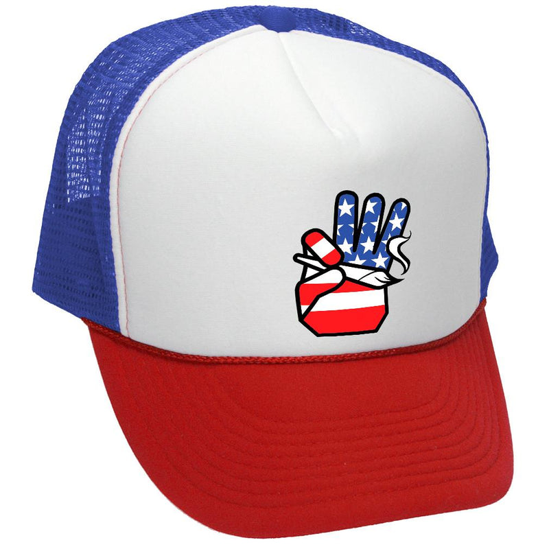 USA FLAG HAND - patriotic - Retro Vintage Style Baseball Trucker Cap Hat - Five Panel Retro Style TRUCKER Cap