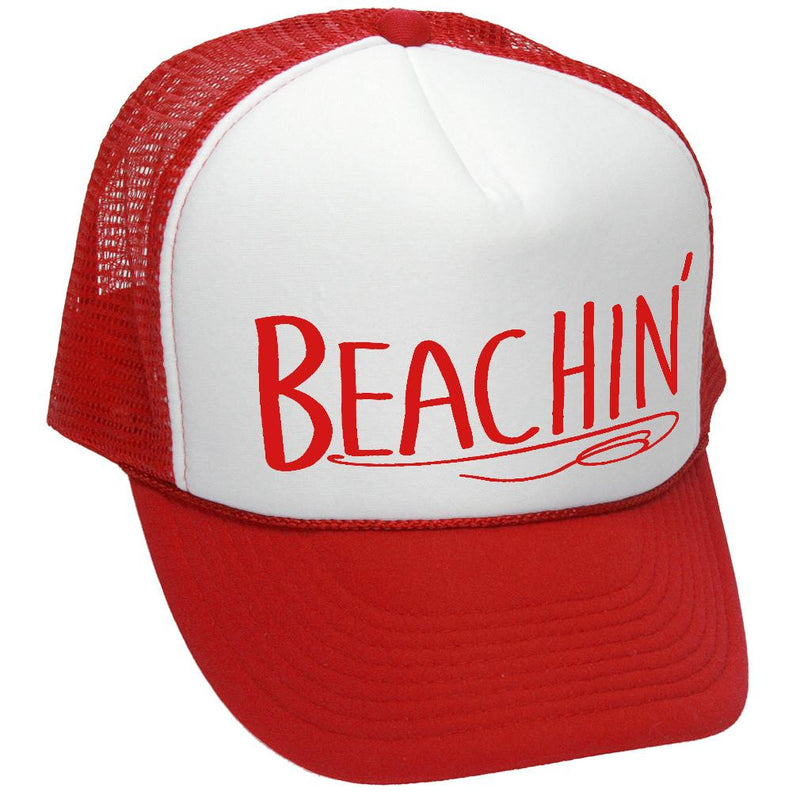 BEACHIN' - summer hawaii beach party vacay - Adult Trucker Cap Hat - Five Panel Retro Style TRUCKER Cap