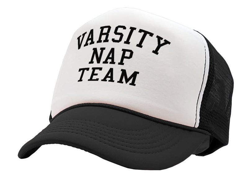 VARSITY NAP TEAM - college sleep joke - Vintage Retro Style Trucker Cap Hat - Five Panel Retro Style TRUCKER Cap