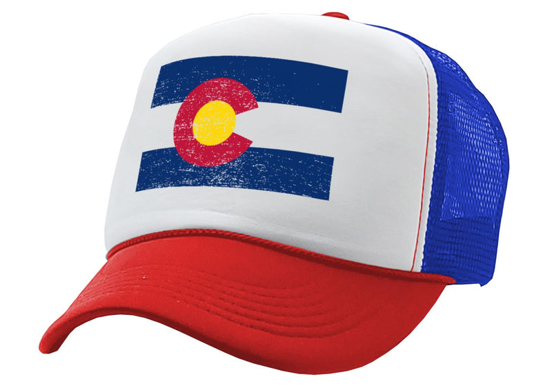 COLORADO FLAG - coloradan mountain state - Adult Trucker Cap Hat - Five Panel Retro Style TRUCKER Cap